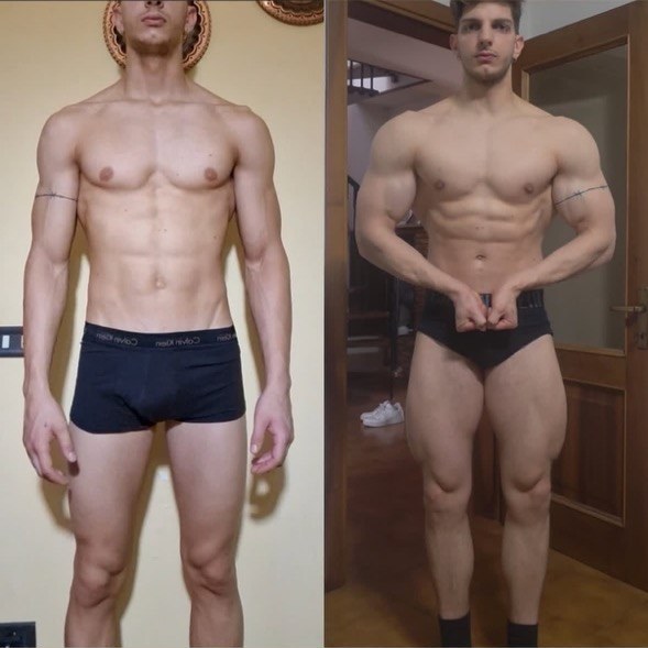 Trasformazione di Davide: confronto prima e dopo, da 78 a 93 kg